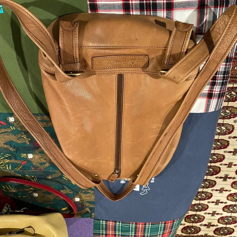 Set 2 Fossil Tan Leather Satchel Backpacks, 1 lg 1 sm